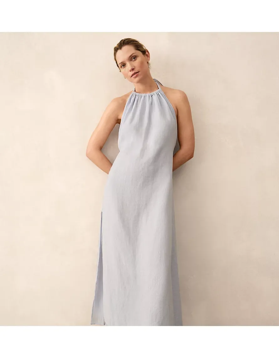 Linen Gauze Halter Neck Beach Dress