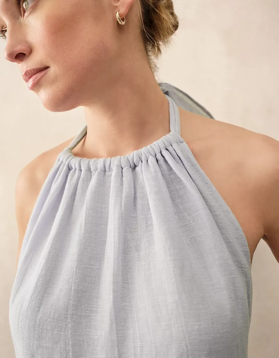 Linen Gauze Halter Neck Beach Dress