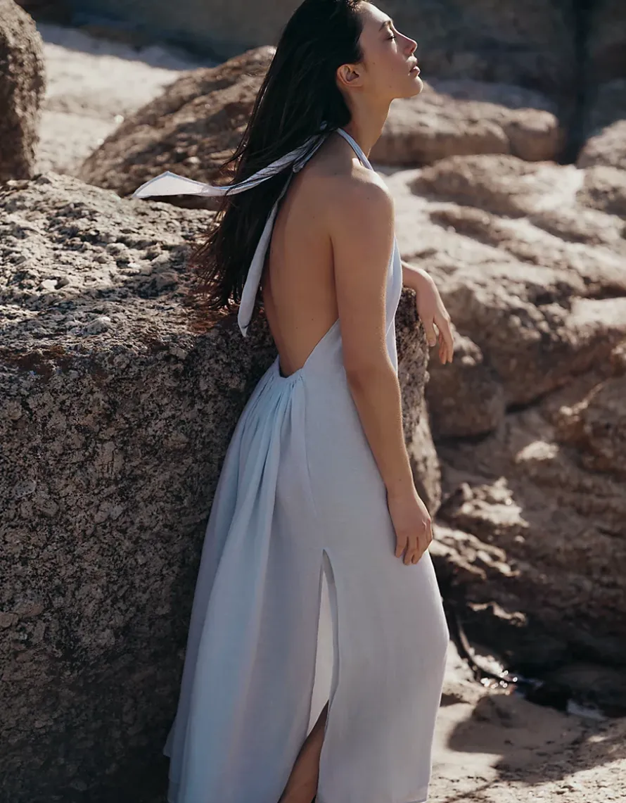Linen Gauze Halter Neck Beach Dress