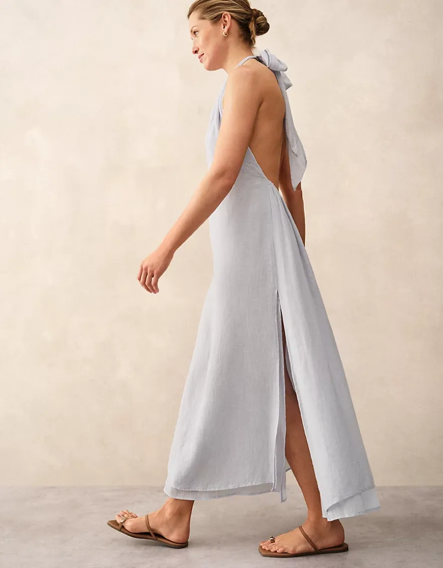 Linen Gauze Halter Neck Beach Dress
