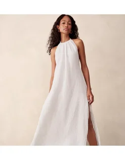 Linen Gauze Halter Neck Beach Dress