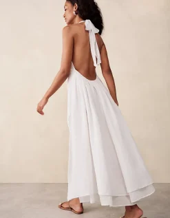 Linen Gauze Halter Neck Beach Dress