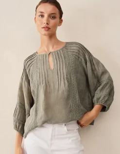Linen Gauze Pintuck Boho Blouse