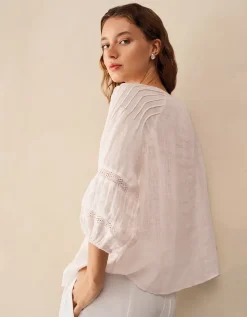 Linen Gauze Pintuck Boho Blouse