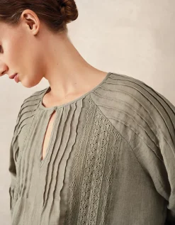 Linen Gauze Pintuck Boho Blouse