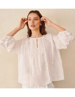 Linen Gauze Pintuck Boho Blouse