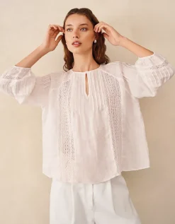 Linen Gauze Pintuck Boho Blouse