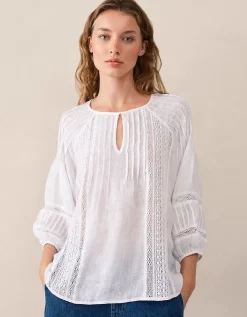 Linen Gauze Pintuck Boho Blouse