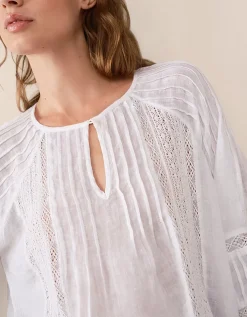 Linen Gauze Pintuck Boho Blouse