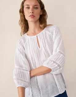 Linen Gauze Pintuck Boho Blouse