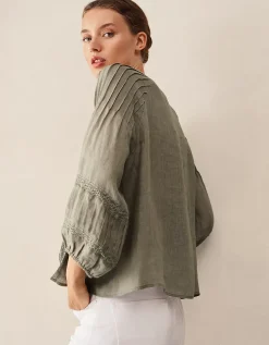 Linen Gauze Pintuck Boho Blouse