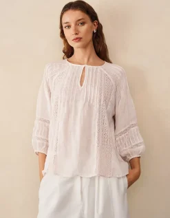 Linen Gauze Pintuck Boho Blouse
