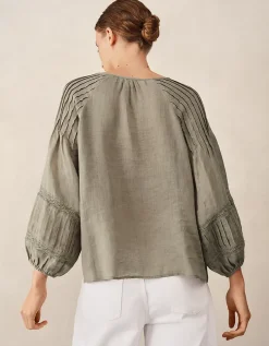 Linen Gauze Pintuck Boho Blouse