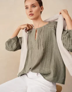 Linen Gauze Pintuck Boho Blouse