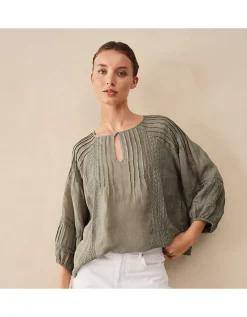 Linen Gauze Pintuck Boho Blouse