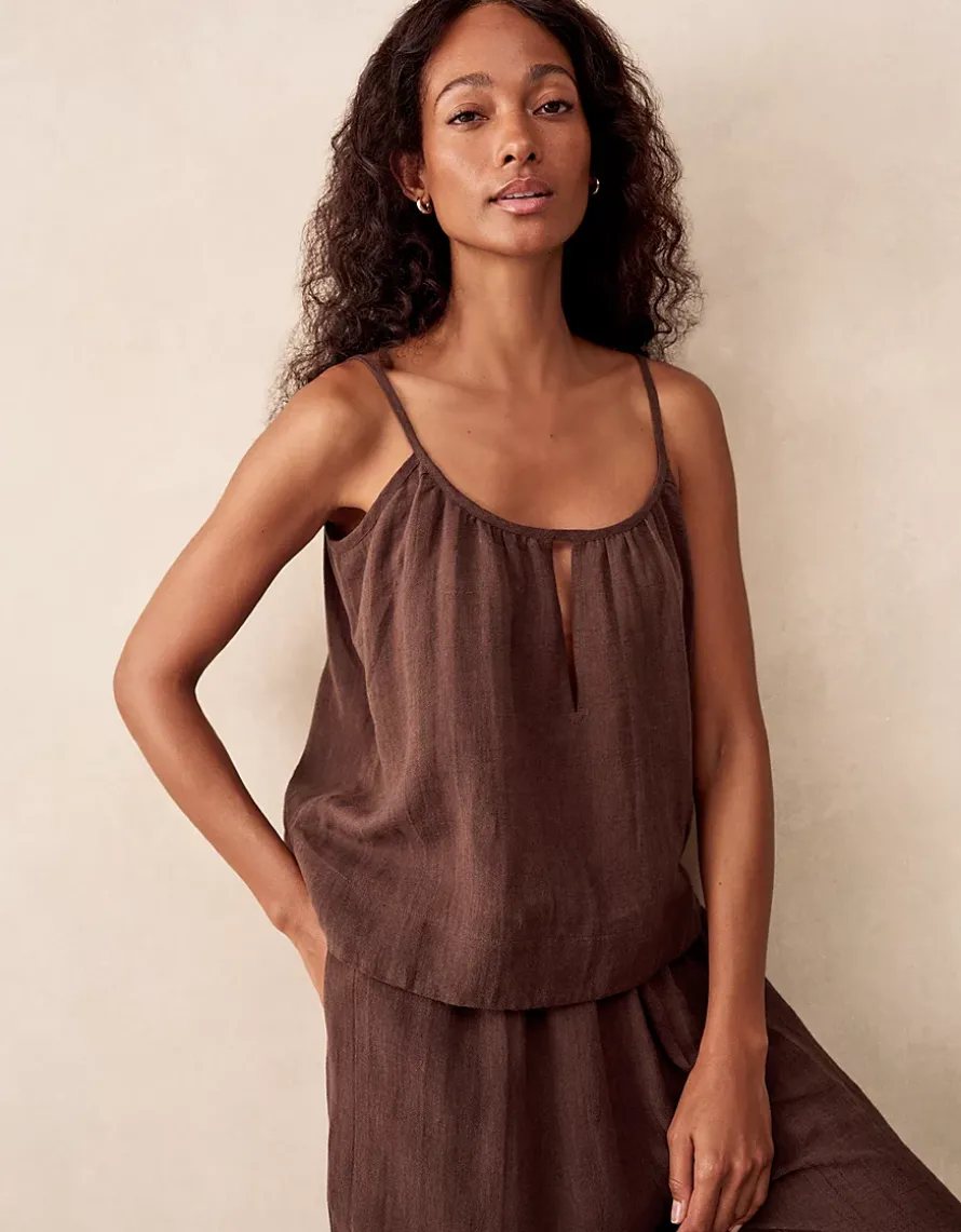 Linen Gauze Strappy Scoop Neck Top