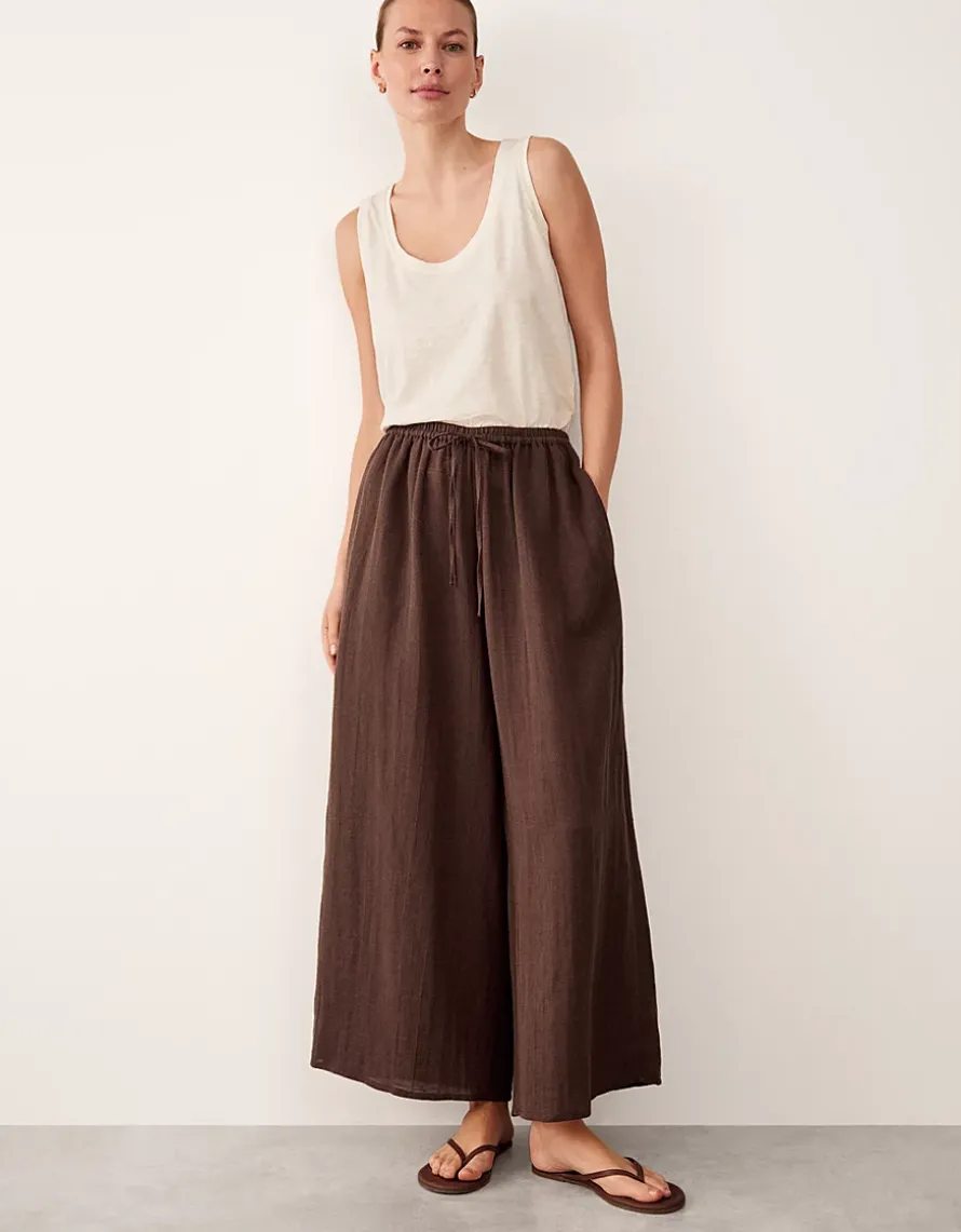Linen Gauze Wide Leg Beach Trousers