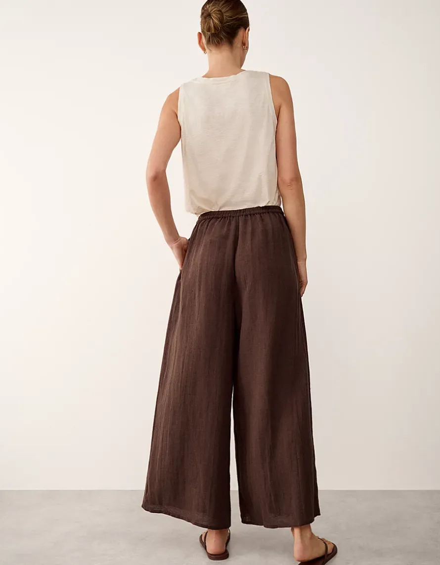 Linen Gauze Wide Leg Beach Trousers
