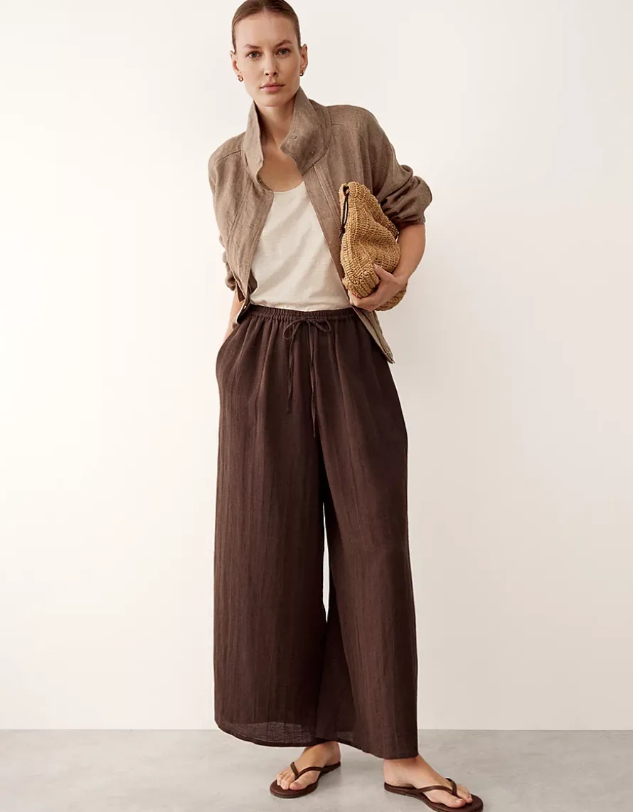Linen Gauze Wide Leg Beach Trousers