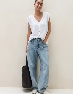 Linen Jersey Button Through Tank