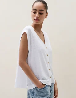 Linen Jersey Button Through Tank