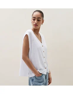 Linen Jersey Button Through Tank