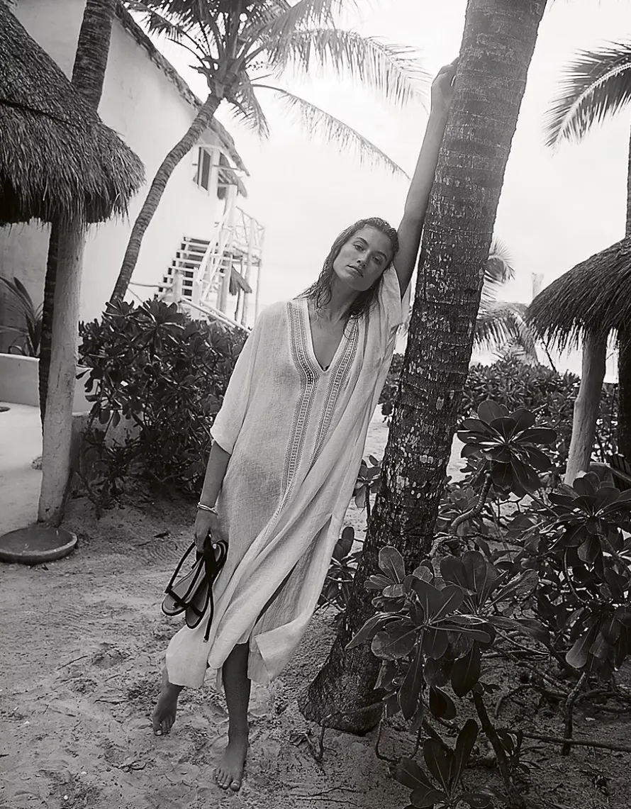 Linen Lace Insert Maxi Kaftan