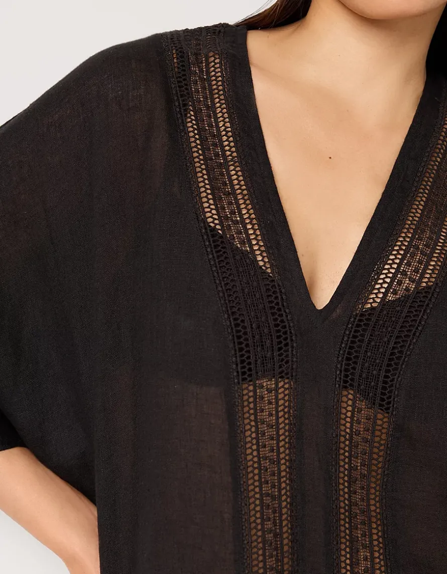 Linen Lace Insert Maxi Kaftan