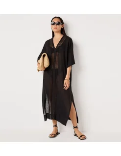 Linen Lace Insert Maxi Kaftan