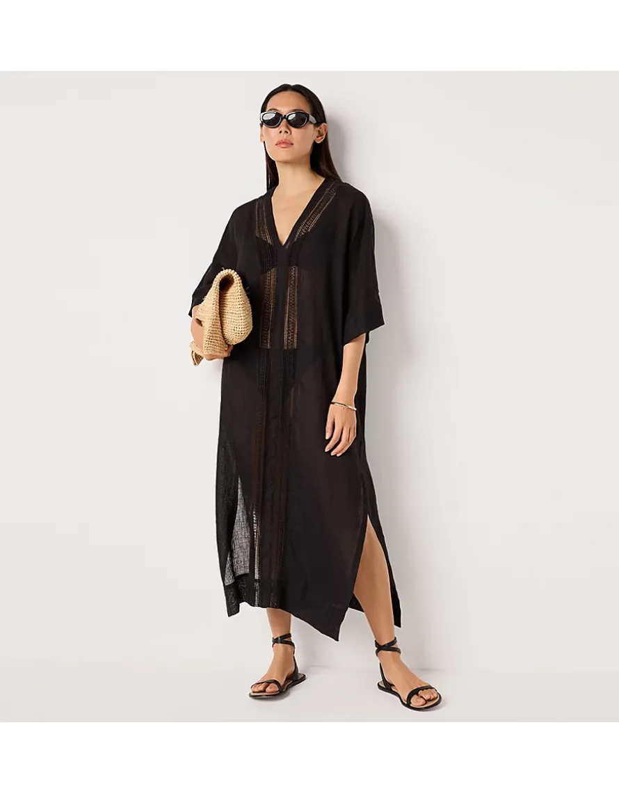 Linen Lace Insert Maxi Kaftan