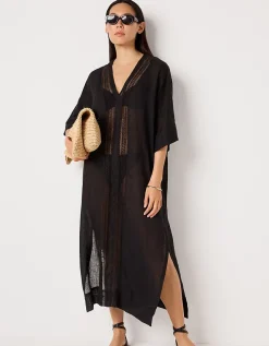 Linen Lace Insert Maxi Kaftan