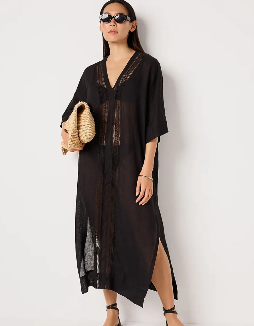Linen Lace Insert Maxi Kaftan