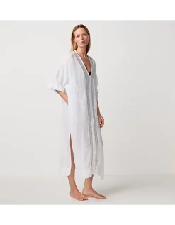 Linen Lace Insert Maxi Kaftan