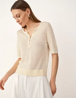Linen Rich Button Detail Tee