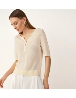Linen Rich Button Detail Tee