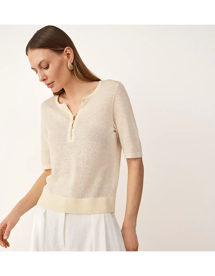 Linen Rich Button Detail Tee