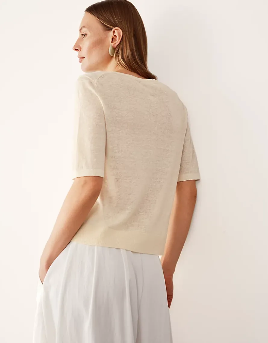 Linen Rich Button Detail Tee