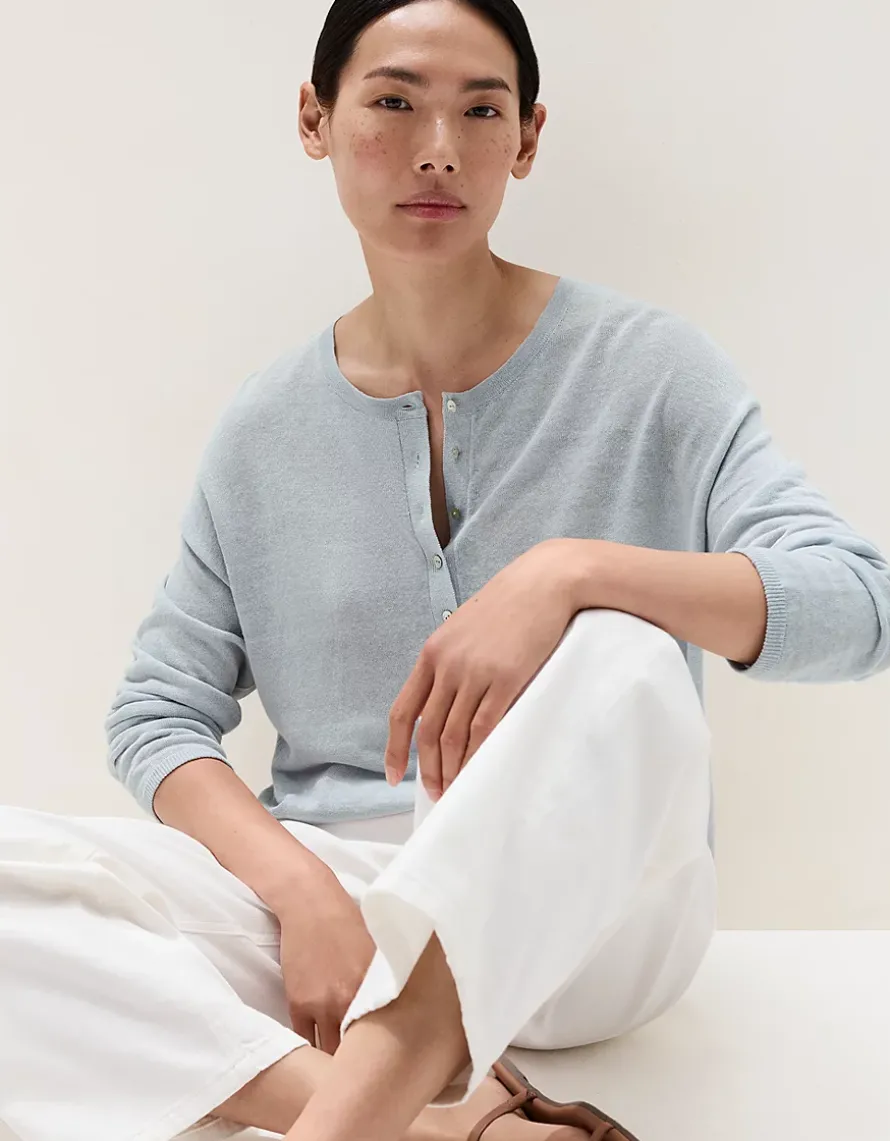 Linen-Rich Button Placket Jumper