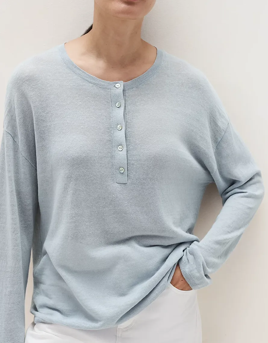 Linen-Rich Button Placket Jumper