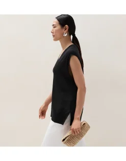 Linen Rich Deep V Extended Shoulder Tee