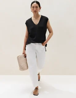 Linen Rich Deep V Extended Shoulder Tee