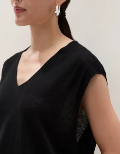 Linen Rich Deep V Extended Shoulder Tee