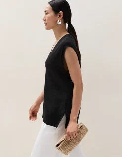 Linen Rich Deep V Extended Shoulder Tee