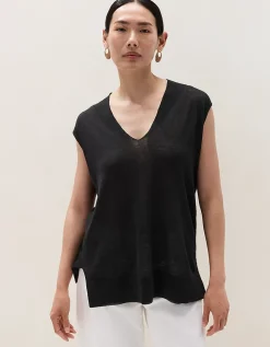 Linen Rich Deep V Extended Shoulder Tee