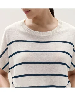 Linen Rich Extended Shoulder Stripe Tee