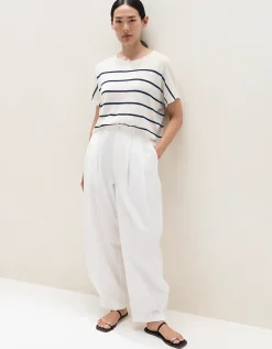 Linen Rich Extended Shoulder Stripe Tee