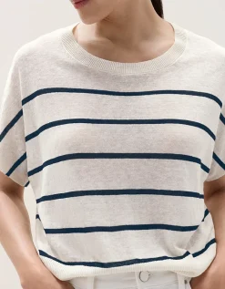 Linen Rich Extended Shoulder Stripe Tee