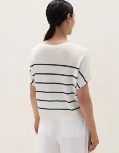 Linen Rich Extended Shoulder Stripe Tee