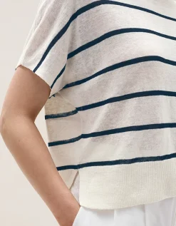 Linen Rich Extended Shoulder Stripe Tee