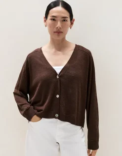 Linen Rich Saddle Shoulder Cropped Cardigan
